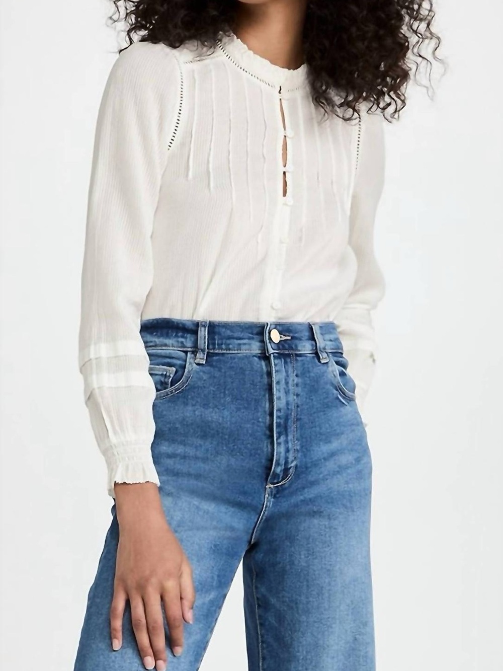 Faherty Willa Organic Cotton Pintuck Peasant Blouse White Small